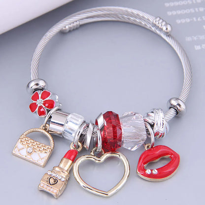 Nihaojewelry Wholesale Jewelry Fashion Metal Bag Lipstick Heart Lips Multi-Element Pendant Bracelet