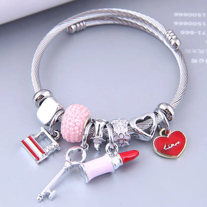 Nihaojewelry Wholesale Jewelry Simple Heart Lock Lipstick Multi-Element Pendant Bracelet