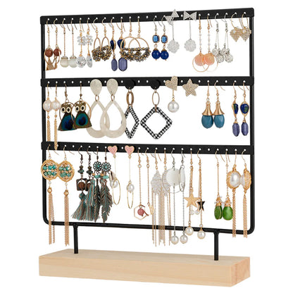 Nordic Style 72-Hole 69-Hole 3-Layer Tape Wooden Base Paint Metal Wrought Iron Jewelry Rack