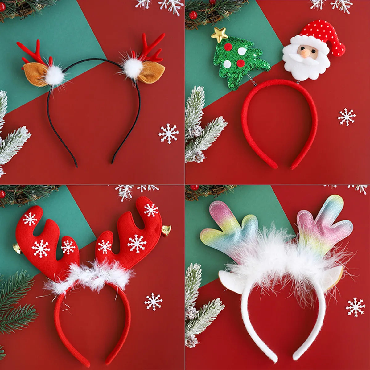 Nordic Style Cute Christmas Christmas Tree Santa Claus Antlers Flannel Hair Band