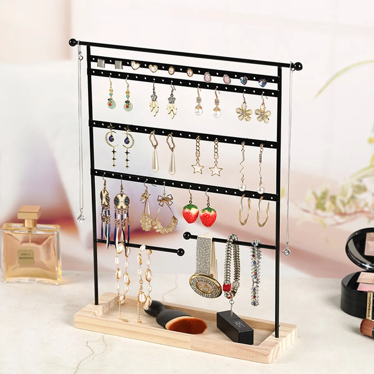 Nordic Style Geometric Solid Wood Iron Jewelry Rack