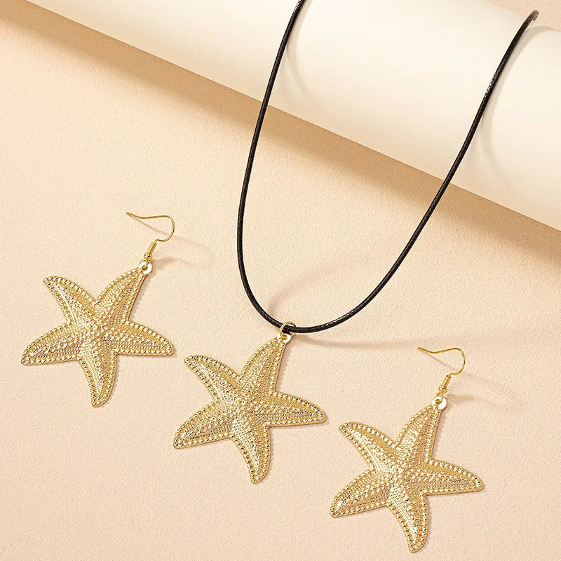 Nordic Style Hawaiian Vacation Starfish Alloy Plating Women'S Earrings Necklace