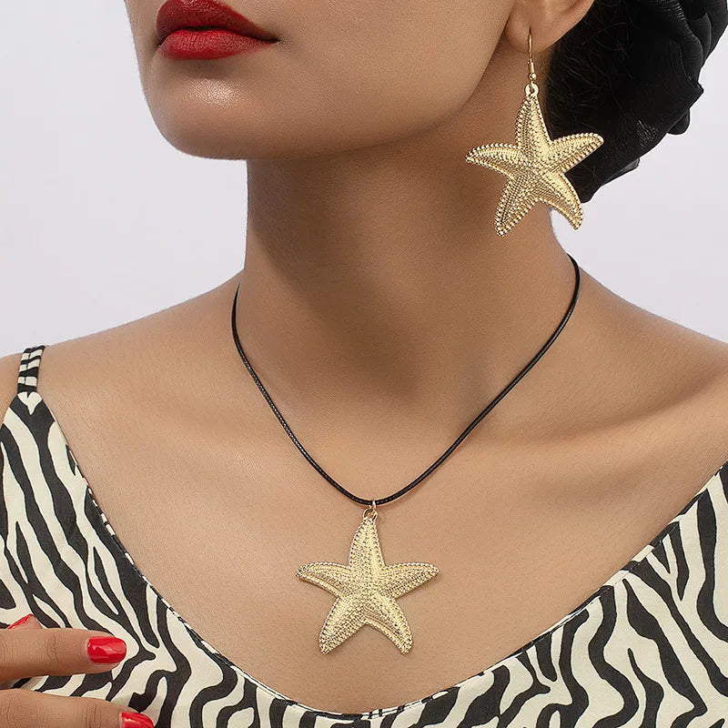 Nordic Style Hawaiian Vacation Starfish Alloy Plating Women'S Earrings Necklace