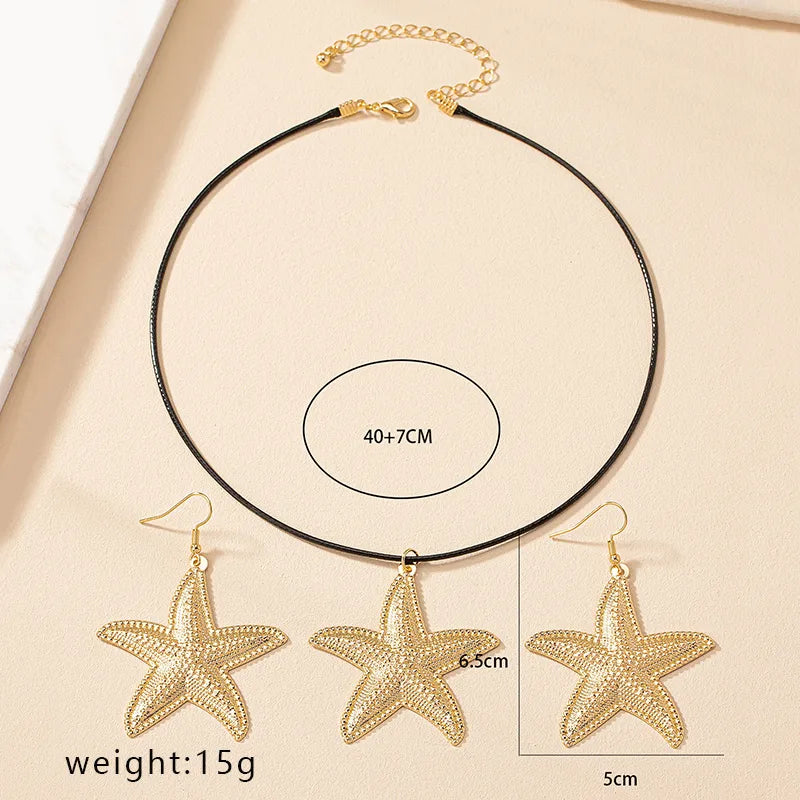 Nordic Style Hawaiian Vacation Starfish Alloy Plating Women'S Earrings Necklace