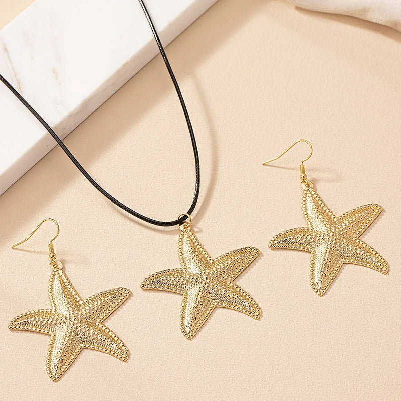 Nordic Style Hawaiian Vacation Starfish Alloy Plating Women'S Earrings Necklace