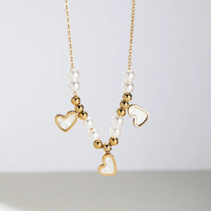 Nordic Style Romantic Heart Shape Stainless Steel Plastic Plating 18k Gold Plated Necklace