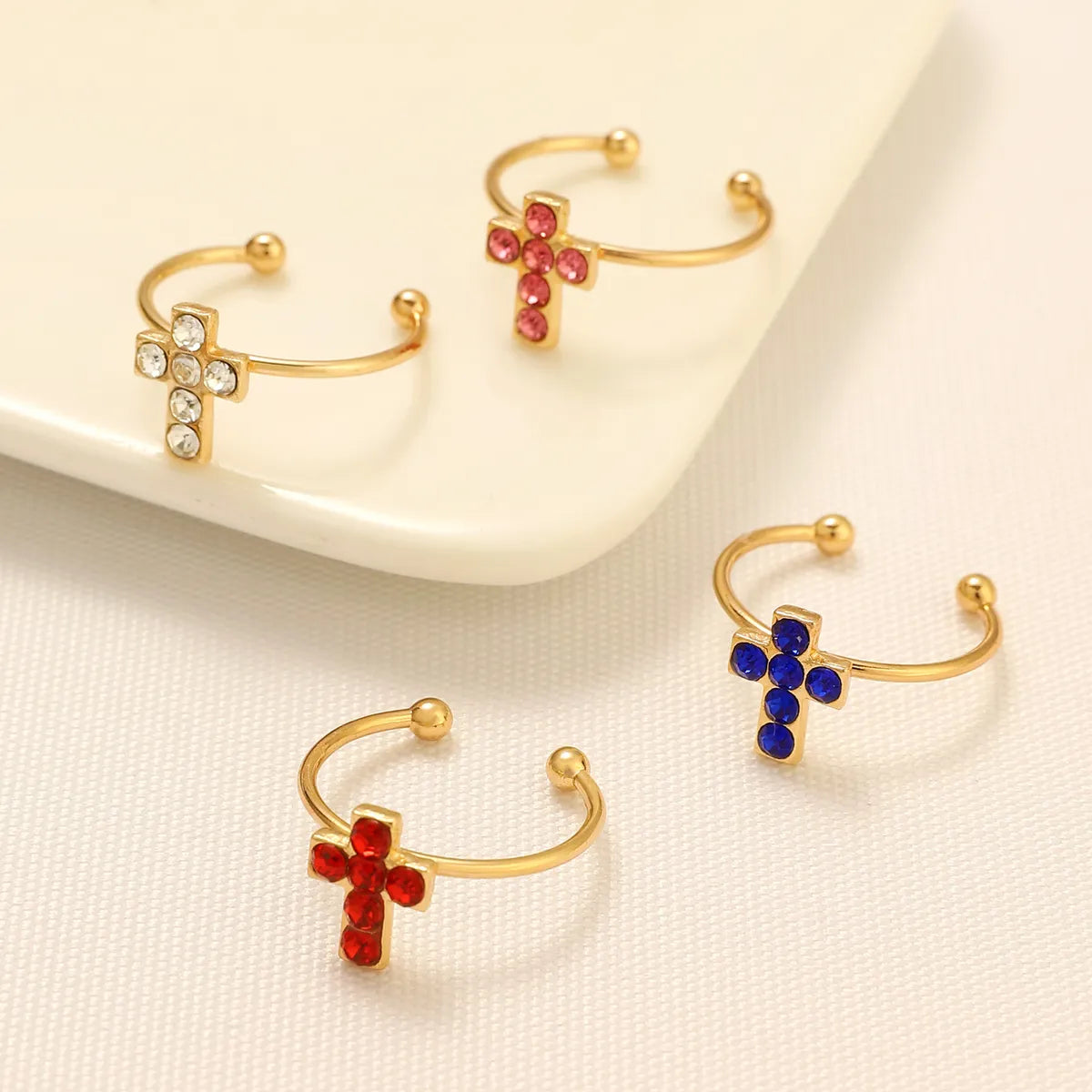 Nordic Style Simple Style Cross Alloy Inlay Rhinestones Women'S Open Rings