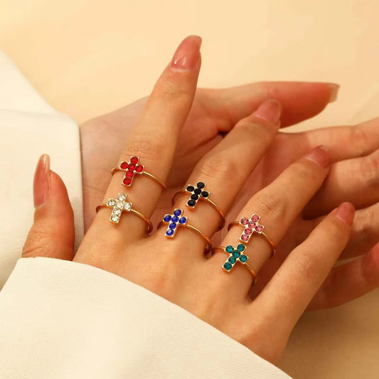 Nordic Style Simple Style Cross Alloy Inlay Rhinestones Women'S Open Rings