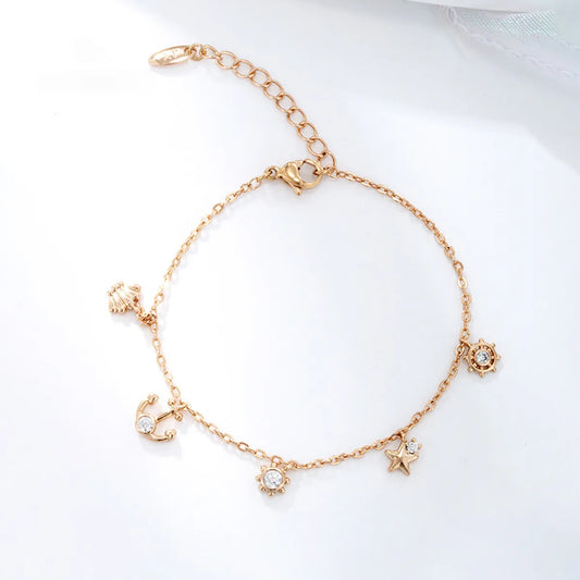 Nordic Style Xuping Modern Style Star Spider Web Shell Alloy Plating Inlay Artificial Gemstones 18k Gold Plated Women's Bracelets