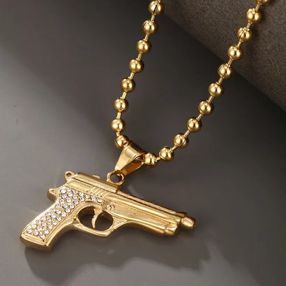 304 Stainless Steel 18K Gold Plated Nordic Style XUPING Plating Pistol Artificial Gemstones Pendant Necklace