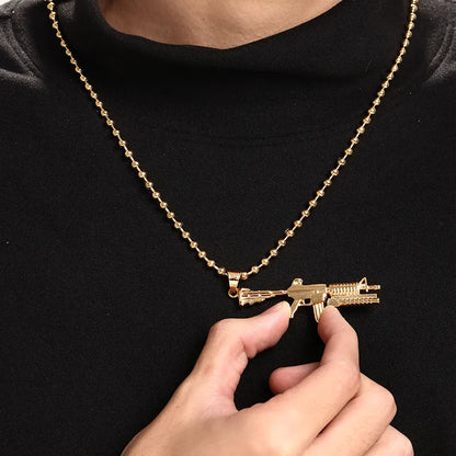 304 Stainless Steel 18K Gold Plated Nordic Style XUPING Plating Pistol Artificial Gemstones Pendant Necklace