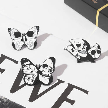 Novelty Butterfly Skull Alloy Stoving Varnish Metal Brooches