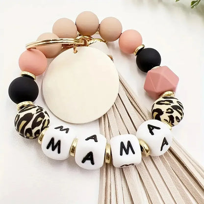 Novelty Classic Style Letter Tassel Key Pu Leather Silica Gel Metal Round Tassel Mobile Phone Chain Bracelets Keychain