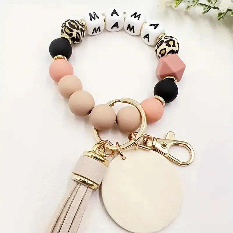 Novelty Classic Style Letter Tassel Key Pu Leather Silica Gel Metal Round Tassel Mobile Phone Chain Bracelets Keychain