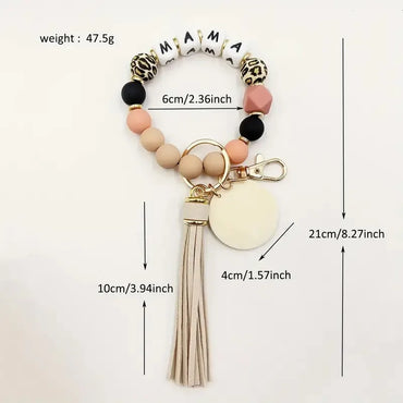 Novelty Classic Style Letter Tassel Key Pu Leather Silica Gel Metal Round Tassel Mobile Phone Chain Bracelets Keychain