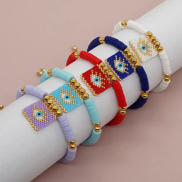 Novelty Devil'S Eye Heart Shape Crown Glass Glass Copper Beaded Knitting Women'S Bracelets