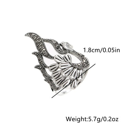 Novelty Ethnic Style Peacock Sterling Silver Inlay Zircon Rings