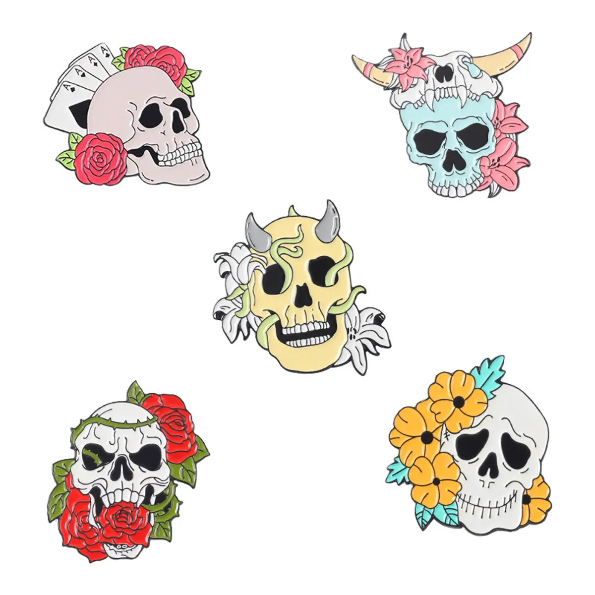 Novelty Flower Skull Alloy Stoving Varnish Metal Brooches