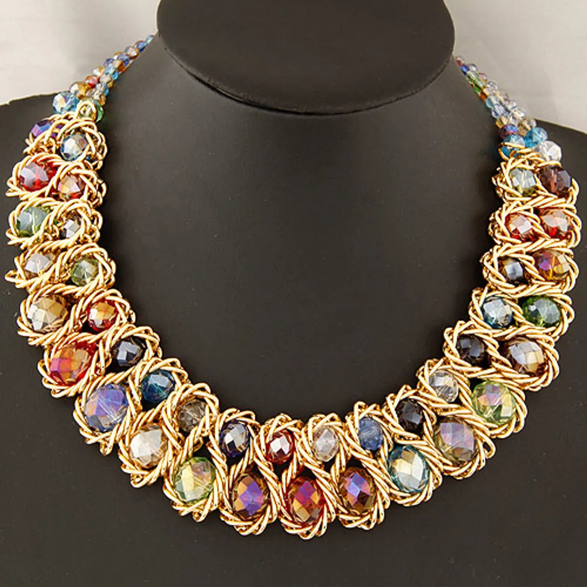 Novelty Geometric Alloy Inlay Artificial Crystal Necklace 1 Piece