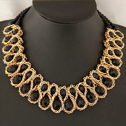 Novelty Geometric Alloy Inlay Artificial Crystal Necklace 1 Piece