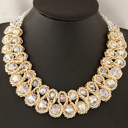 Novelty Geometric Alloy Inlay Artificial Crystal Necklace 1 Piece