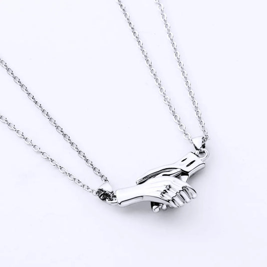 Novelty Hand Alloy Plating Metal Couple Pendant Necklace