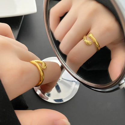 Novelty Hand Titanium Steel Open Ring Plating Stainless Steel Rings