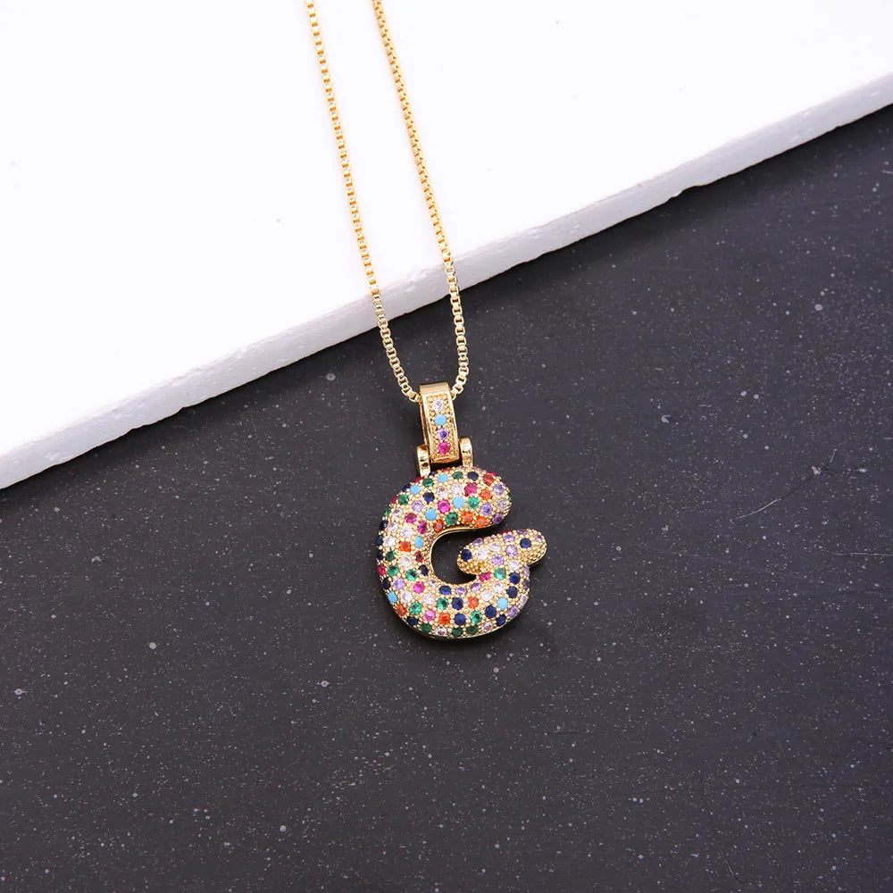 Novelty Letter Copper Plating Inlay Zircon 18k Gold Plated White Gold Plated Unisex Pendant Necklace