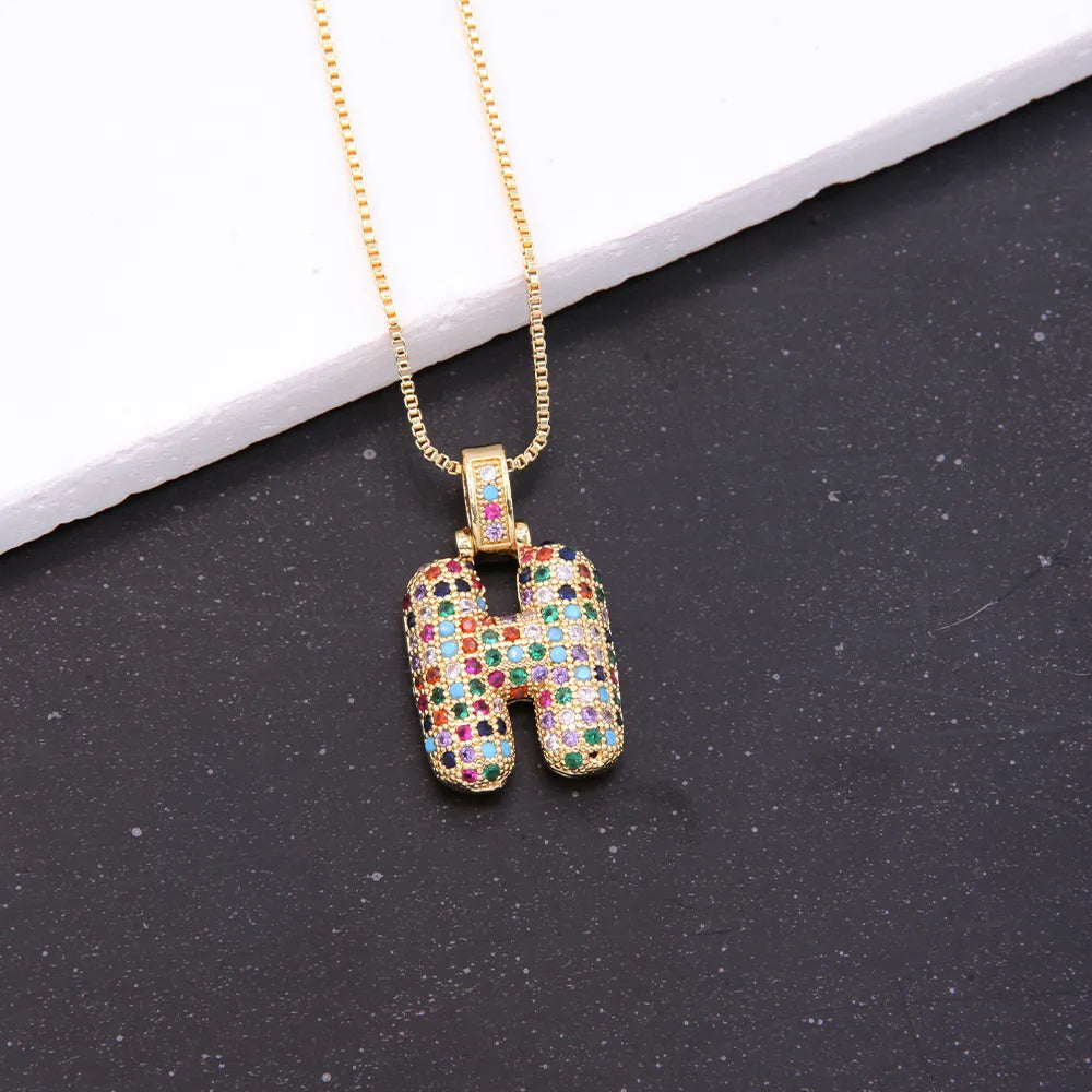 Novelty Letter Copper Plating Inlay Zircon 18k Gold Plated White Gold Plated Unisex Pendant Necklace