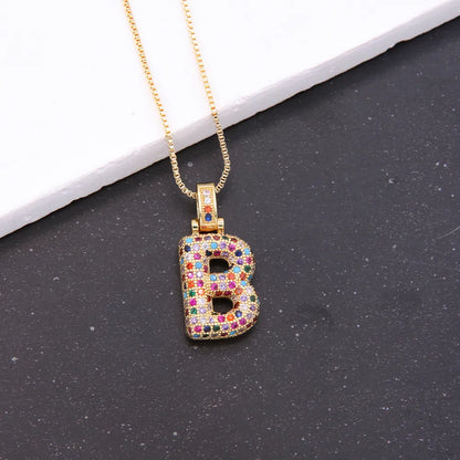 Novelty Letter Copper Plating Inlay Zircon 18k Gold Plated White Gold Plated Unisex Pendant Necklace