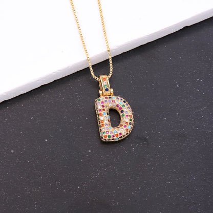 Novelty Letter Copper Plating Inlay Zircon 18k Gold Plated White Gold Plated Unisex Pendant Necklace