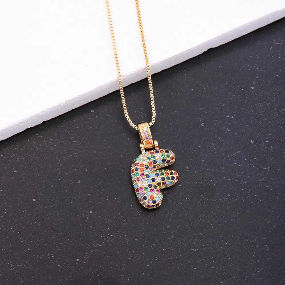 Novelty Letter Copper Plating Inlay Zircon 18k Gold Plated White Gold Plated Unisex Pendant Necklace