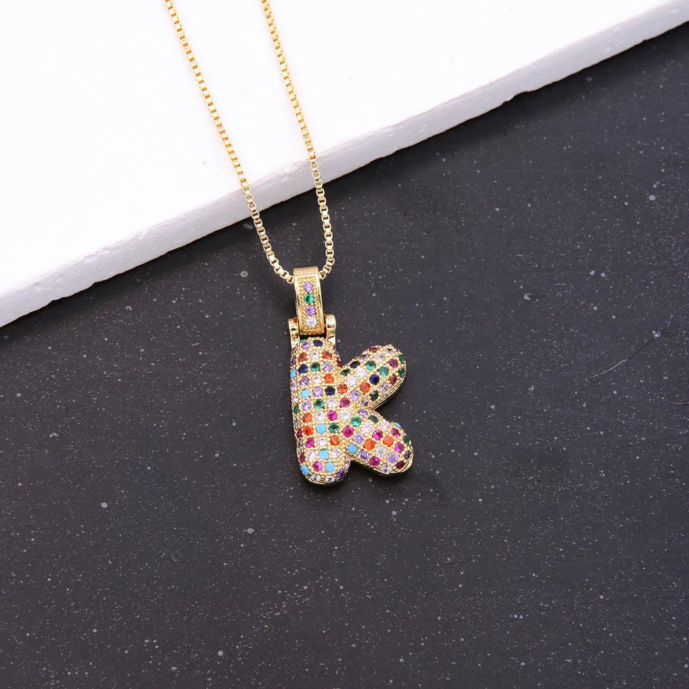 Novelty Letter Copper Plating Inlay Zircon 18k Gold Plated White Gold Plated Unisex Pendant Necklace