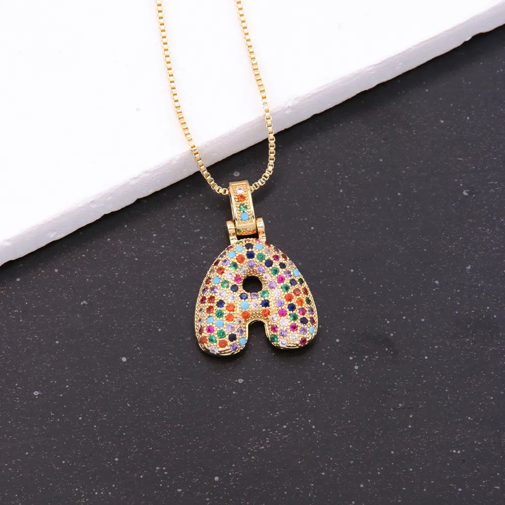 Novelty Letter Copper Plating Inlay Zircon 18k Gold Plated White Gold Plated Unisex Pendant Necklace