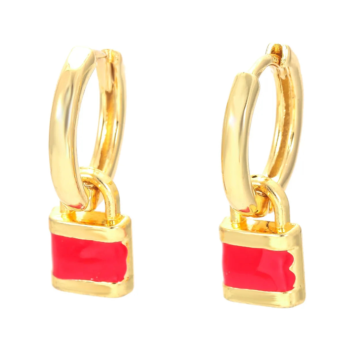 Novelty Lock Copper Drop Earrings Enamel Plating Copper Earrings