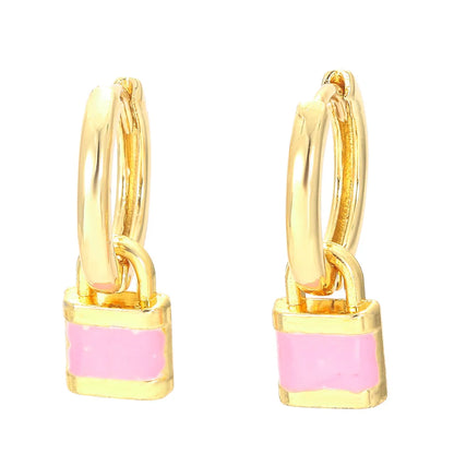 Novelty Lock Copper Drop Earrings Enamel Plating Copper Earrings