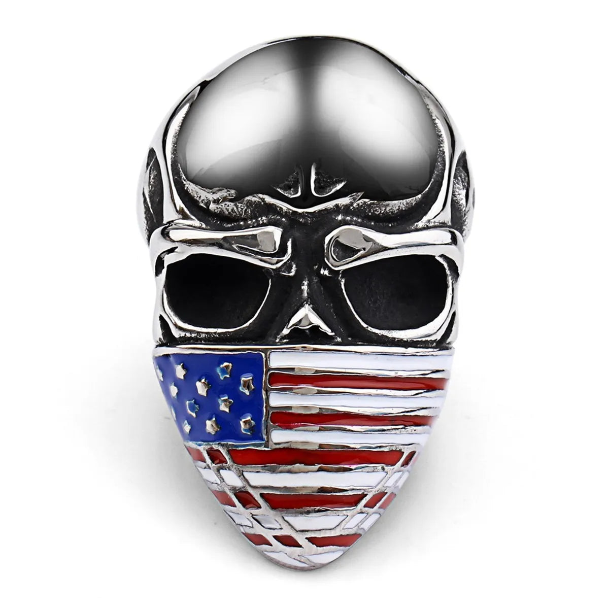 Novelty Modern Style Cool Style American Flag Skull Alloy Plating Independence Day American National Day Men'S Rings