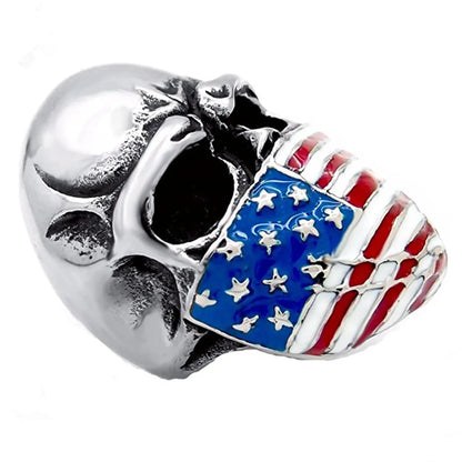 Novelty Modern Style Cool Style American Flag Skull Alloy Plating Independence Day American National Day Men'S Rings