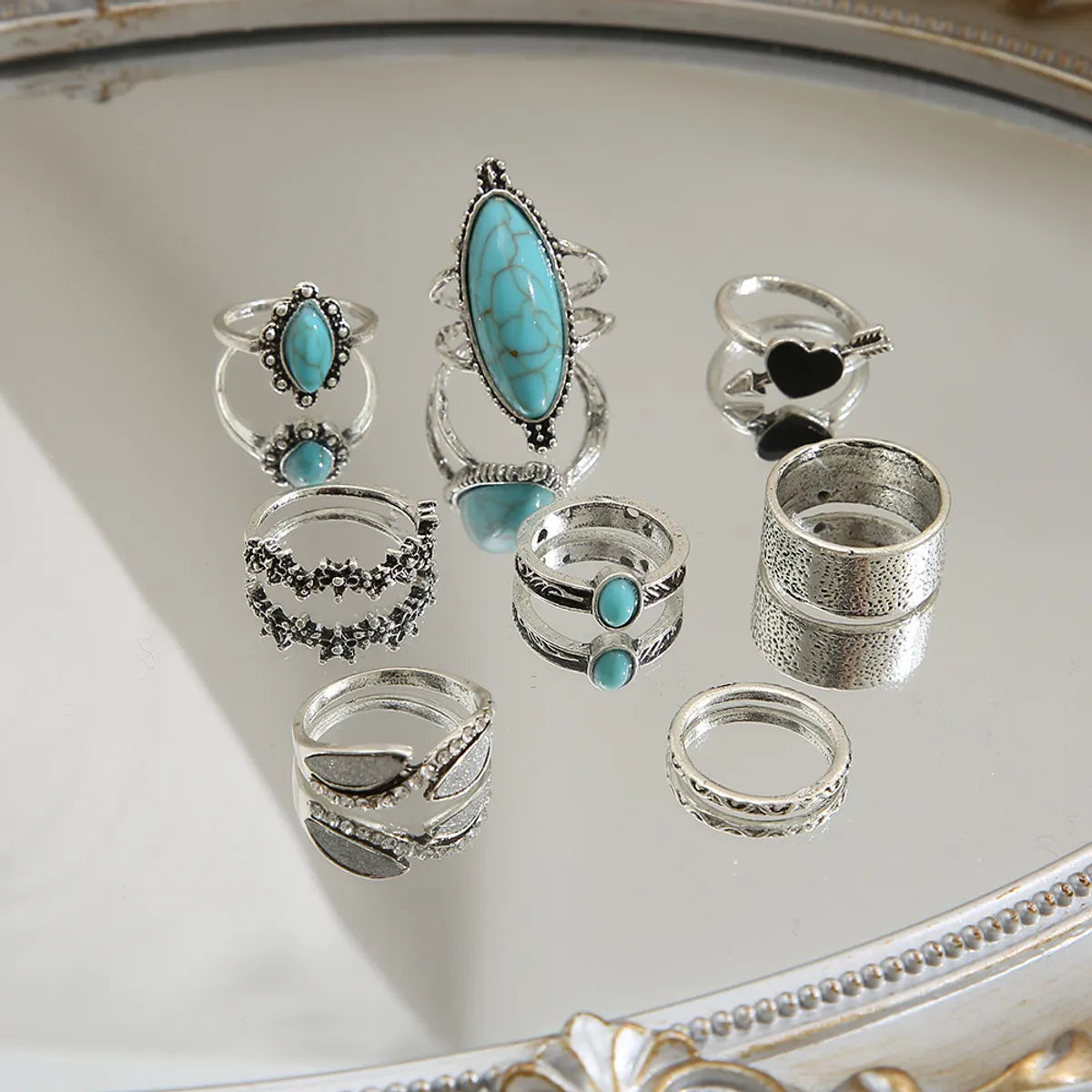 Novelty Round Alloy Plating Inlay Turquoise Women'S Rings