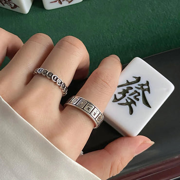 Novelty Simple Style Word Mahjong Alloy Plating Unisex Open Ring