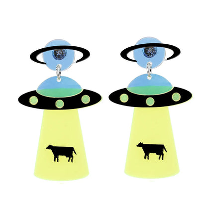 Novelty Spaceship Arylic Patchwork Women'S Drop Earrings 1 Pair