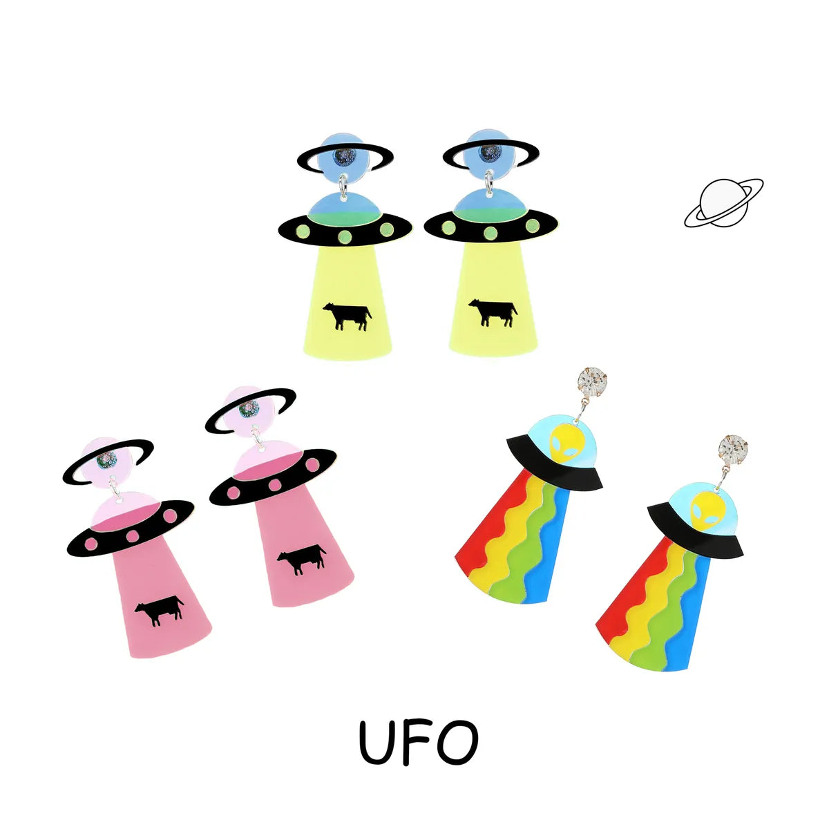 Novelty Spaceship Arylic Patchwork Women'S Drop Earrings 1 Pair