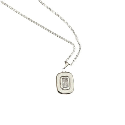 Novelty Square Sterling Silver Inlay Zircon Pendant Necklace