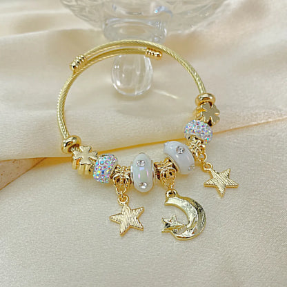 Novelty Star Moon Stainless Steel Titanium Steel Inlay Zircon Bangle