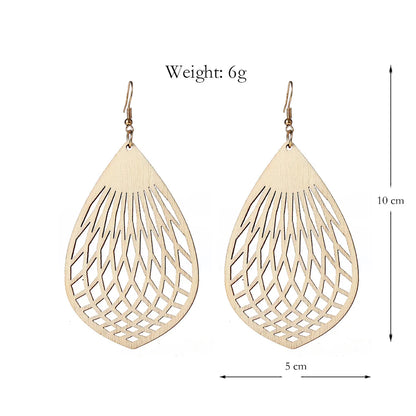 Novelty Water Droplets Wood Hollow Out Women'S Drop Earrings 1 Pair