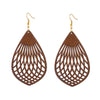 Novelty Water Droplets Wood Hollow Out Women'S Drop Earrings 1 Pair