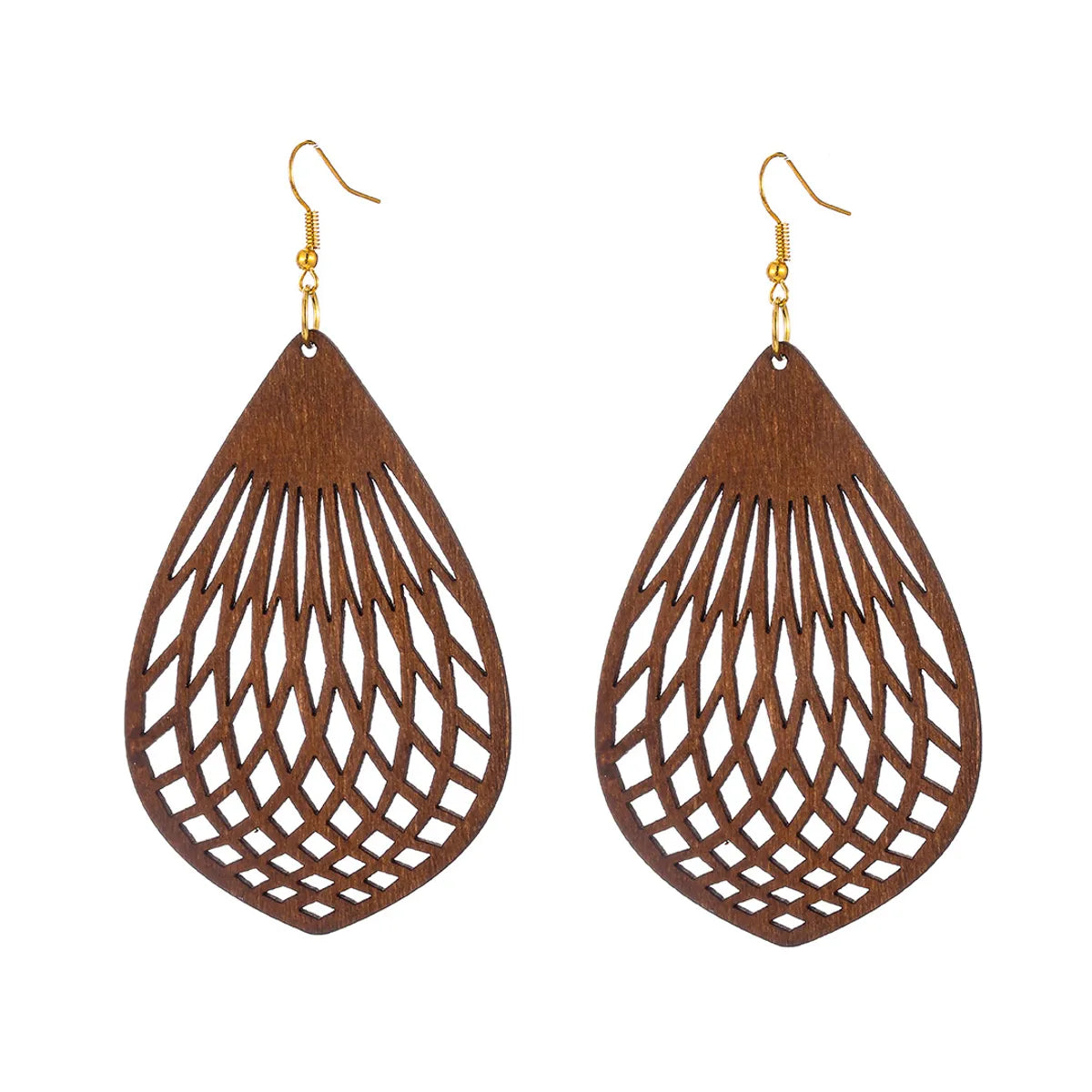 Novelty Water Droplets Wood Hollow Out Women'S Drop Earrings 1 Pair