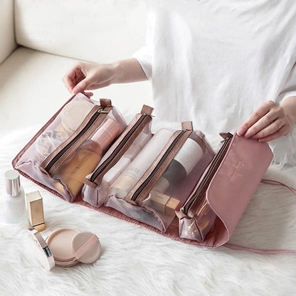 Portable Nylon Solid Color Retro Style Makeup Bag