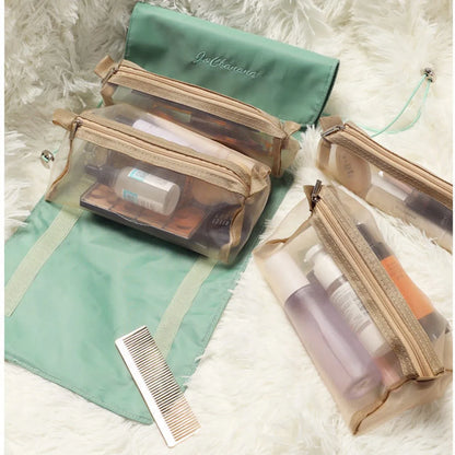 Portable Nylon Solid Color Retro Style Makeup Bag