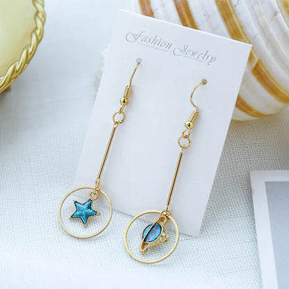 Ocean Blue Ins Wind Moon Cosmic Earrings Nhsd156850